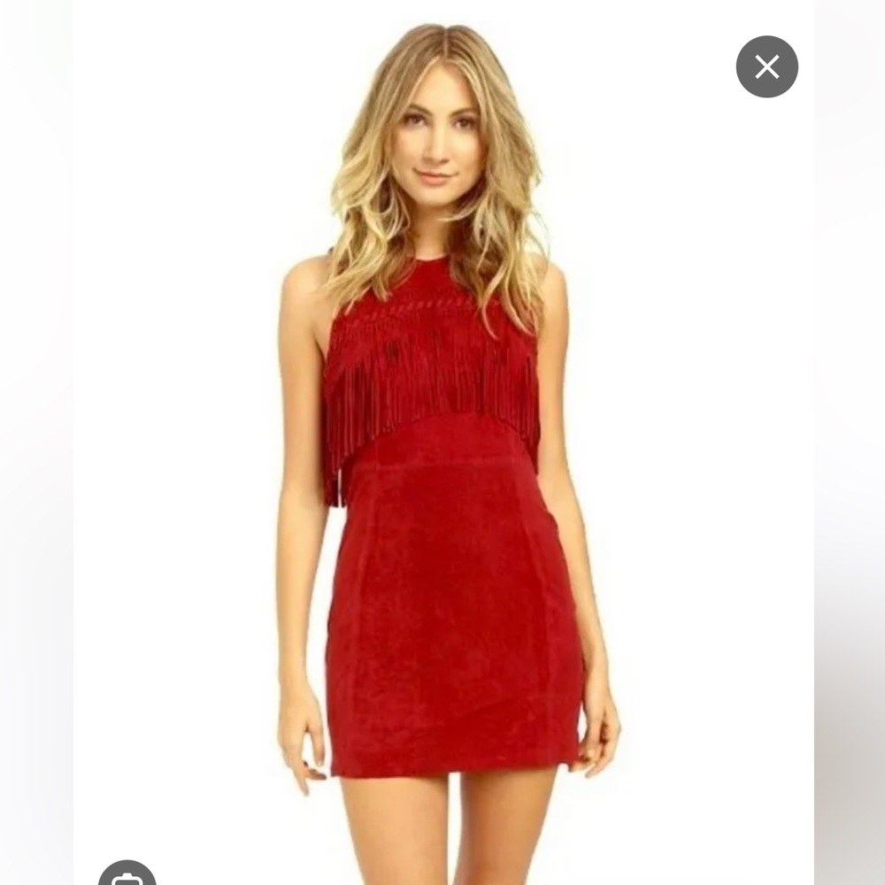 Rebecca Minkoff red suede leather minidress with fringe accent